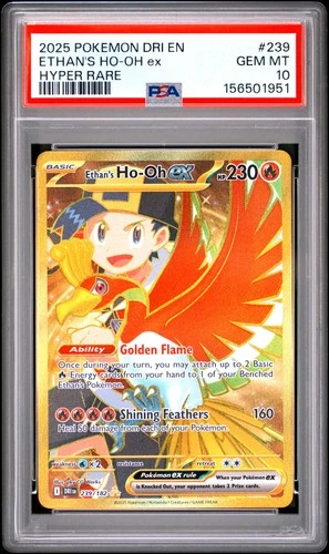 2025 POKEMON DRI EN-DESTINED RIVALS HYPER RARE #239 ETHAN'S HO-OH EX PSA 10