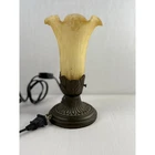 Vintage Tiffany Style glass tulip/lily amber accent lamp acanthus leaf 7.5"