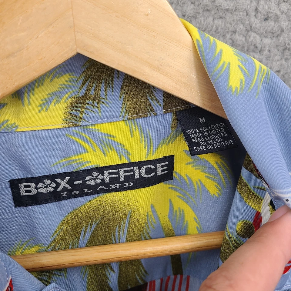 复古夏威夷衬衫男式中号蓝色吉他盒办公室环领 90 年代 Y2K — 第 2/4 张图片