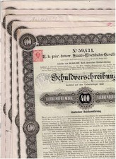 Zestaw 6 k.k. priv. Austria. Staats-Bahn-Ges., Wiedeń 1883, SV 400 marek, VF minus