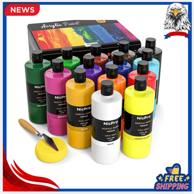 New 14 Colors Acrylic Paint Set 16.9oz 500ml Non Toxic Multi Surface Bulk