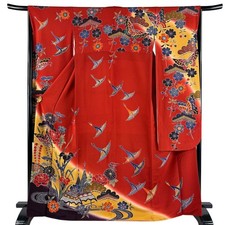 Long-sleeved kimono length 166cm sleeve length 65cm M sleeve flowers