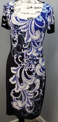 Boston Proper Feather Scroll Sheath Dress Womens 8 Multi Floral Lined Scoop Neck