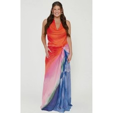 Show Me Your Mumu Rainbow Ombre Cowl Neck Halter Maxi Dress Sunset Orange Large