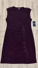 CHAPS Women's Size 18W Sleeveless Ruched Ruffle Wrap Sheath Dress Purple