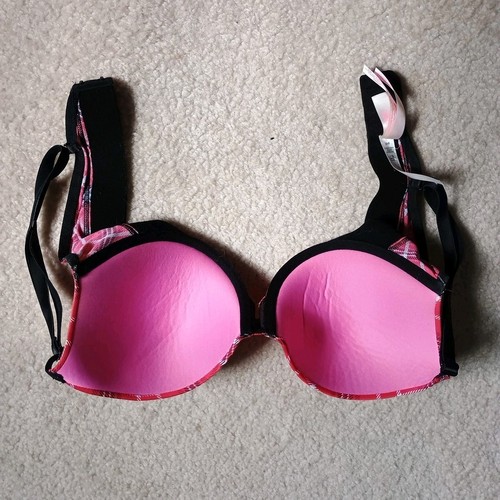 Pink Victoria's Secret Bra red plaid wear everywhere super push up 38B - Picture 2 of 6