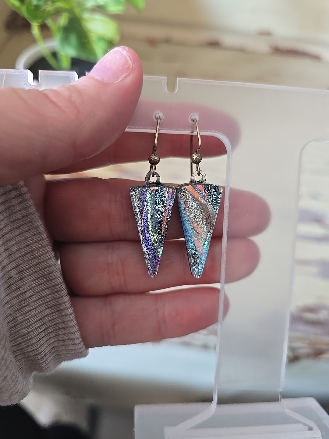 Blue Triangular Iridescent Silver Tone Elegant Fa… - image 2