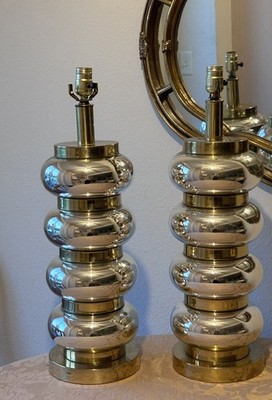 Paul Hanson Hollywood Regency MCM 1950 Brass Chrome Globe Pair Modern Cool Chic