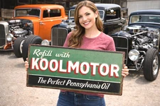 23.5" Koolmotor Oil Metal Embossed Vintage Style Service Station Gas Sign