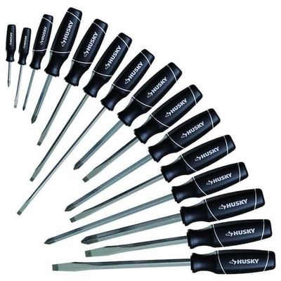 #ad #ad Husky Screwdriver Set 15 Piece Slotted Phillips Grip Handle Alloy Steel Tips $41.41