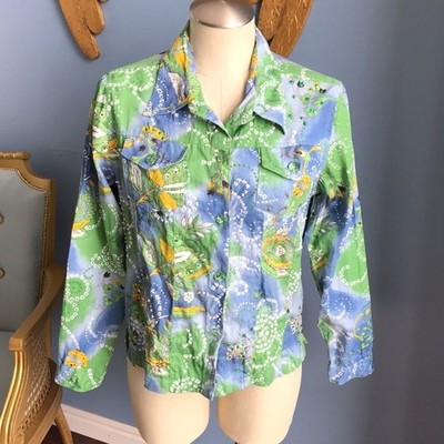 Y2K Keren Hart colorful button up lightweight M shacket  Retro bold art to wear