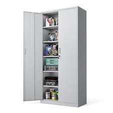 71in Metal Storage Cabinet with Locking Doors and Shelves for Garage, Basement