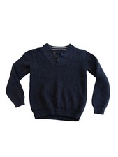 JANIE and JACK size 5 Navy Blue Button knit Sweater Boy wood look button henley