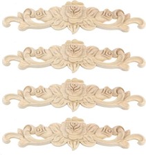 Antrader 4 Pcs Long Wood Carved Appliques Onlays,DIY Flower 4 