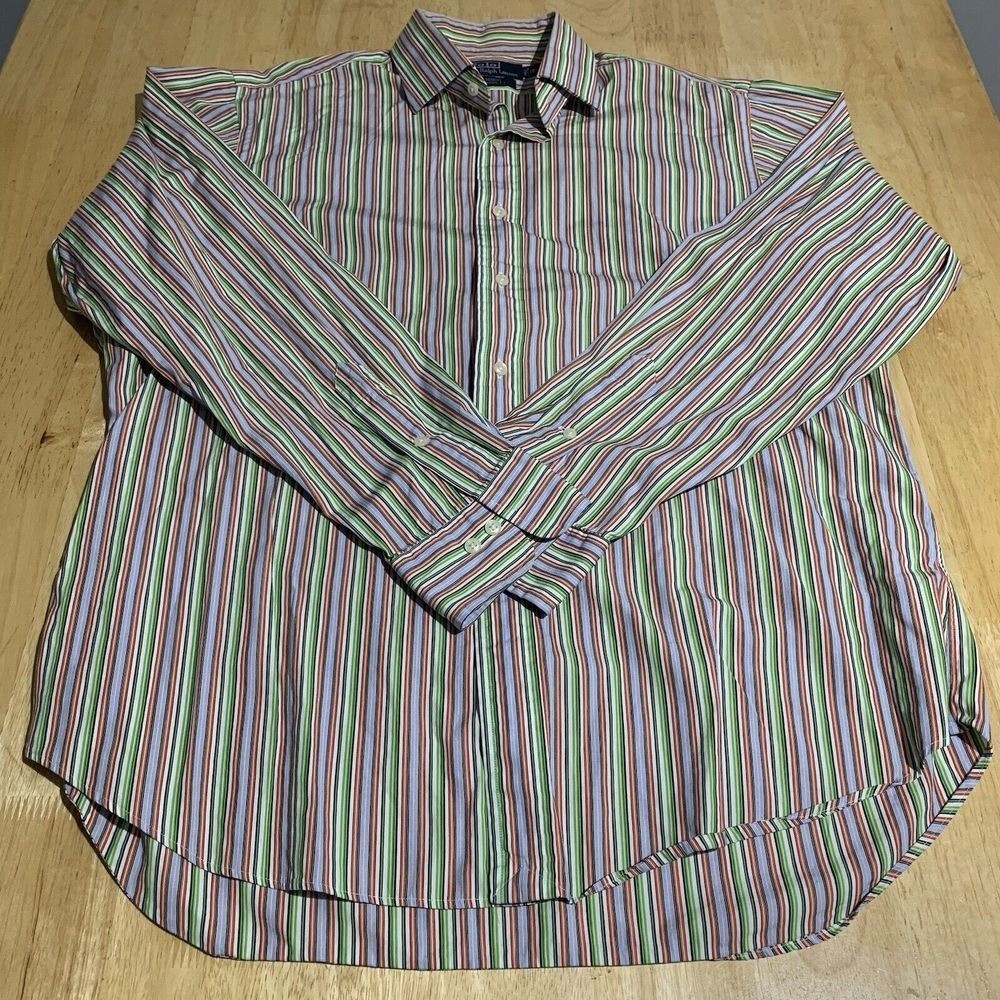 POLO Ralph Lauren VTG 90s Y2k Shirt Mens 16.5 /L Stripe Regent Classic thumbnail 2