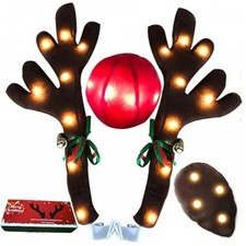 Christmas Car Reindeer Antlers Nose Tail Kit with Jingle Bells Warm Light