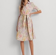 Ralph Lauren Floral Tie Waist Shirt Dress Linen Black Label Size:14