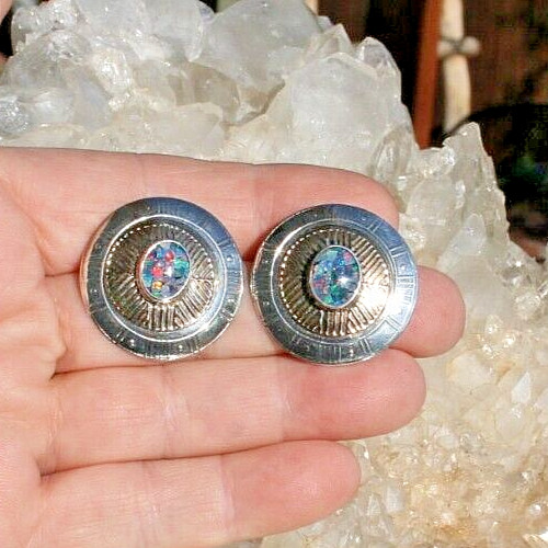 Beautiful Tabra Lab Opal Shield Post Earrings! - image 1