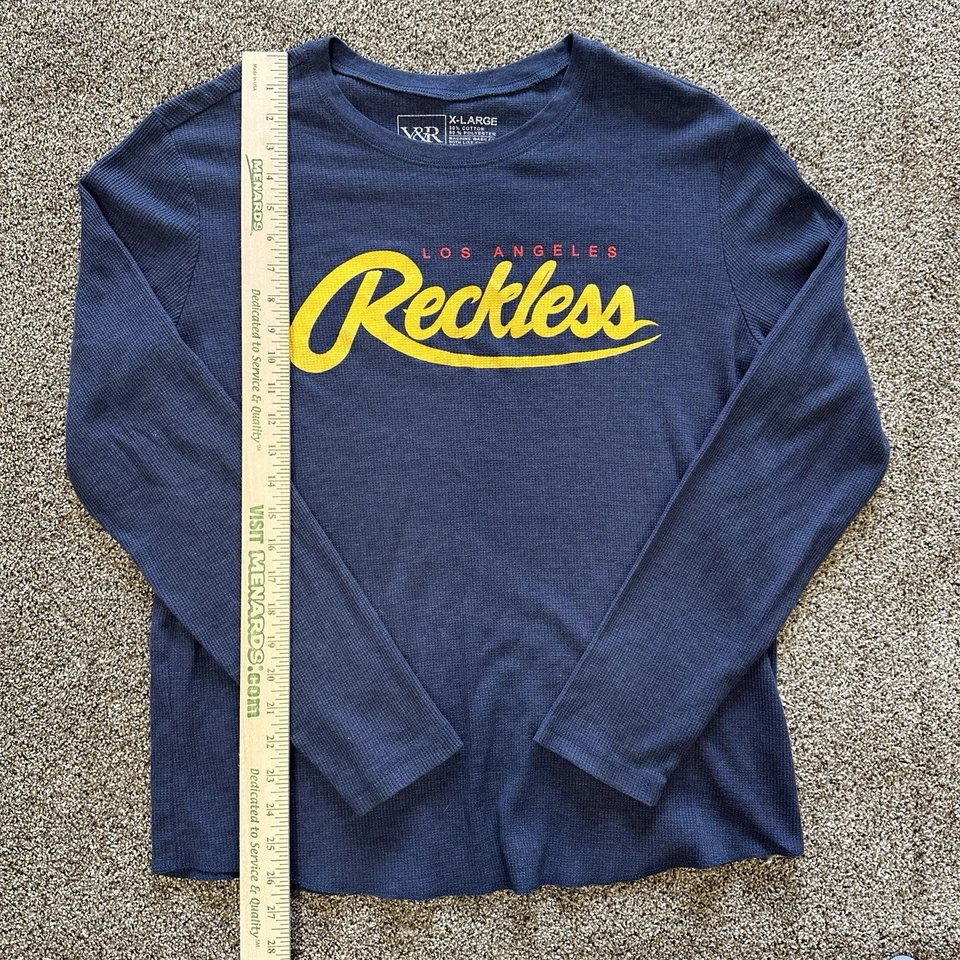 Y&R Young & Reckless Para Hombres XL Camisa Térmica Manga Larga Azul Marino Camiseta Gráfica Foto 3 de 4