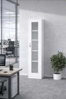 Tall White Filing Cabinet Glass Door Office Storage Cupboard Lockable