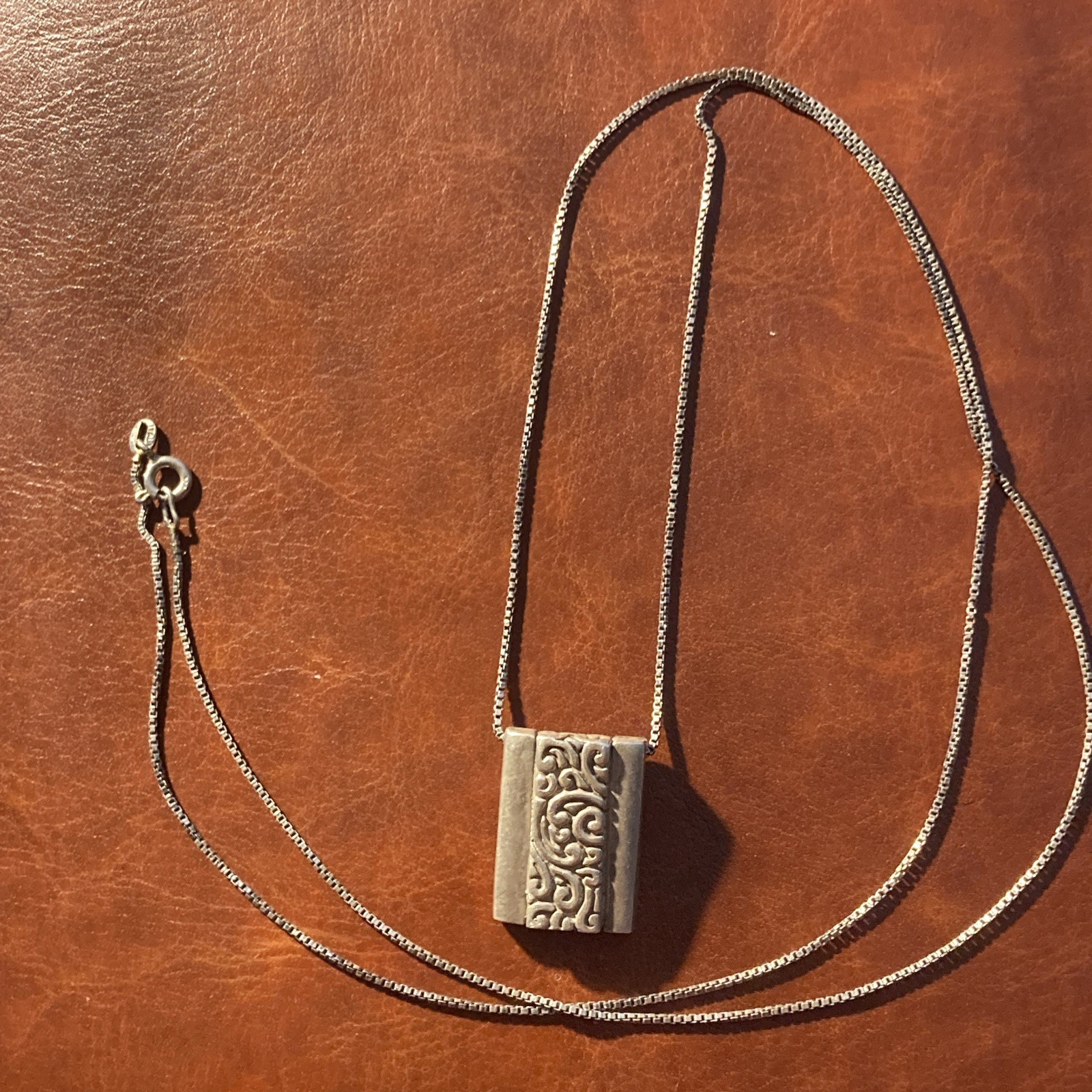 B709 - Sterling Silver Scroll Rectangle Pendant, … - image 3