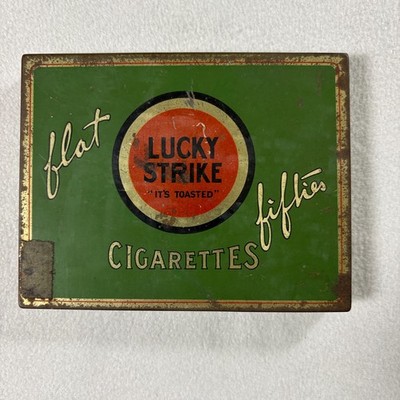 Vintage Lucky Strike Cigarette Tin Hinged Lid Tobacco Advertising Green Box