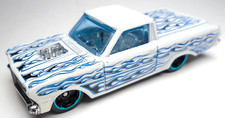2018 HOT WHEELS '65 FORD RANCHERO WHITE 1:64 DIECAST 2 7/8" TRUCK W/ BLUE FLAMES