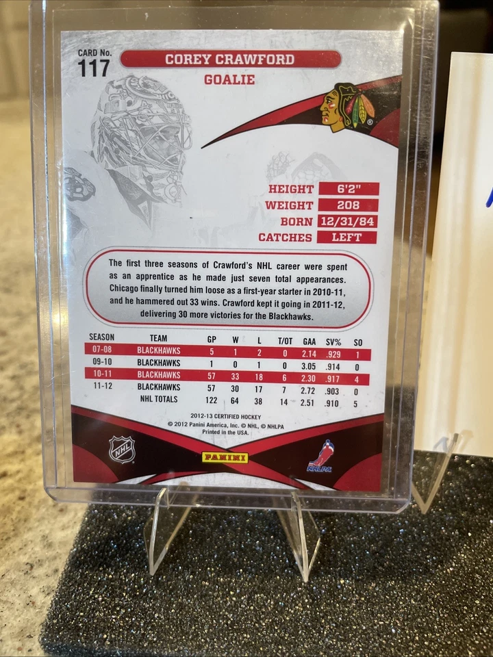 2012-13 Panini Certified Masked Marvels Corey Crawford #117 Mirror Red /100 - Image 4 of 4