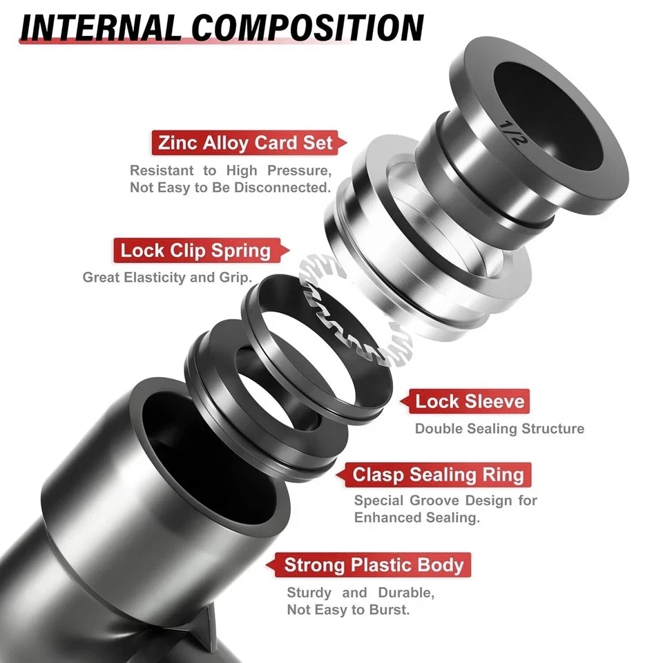 Push To Connect Fittings Elbow Union For 1/2" OD Air Line Hose Line Tubing 5Pcs - Image 2 of 4