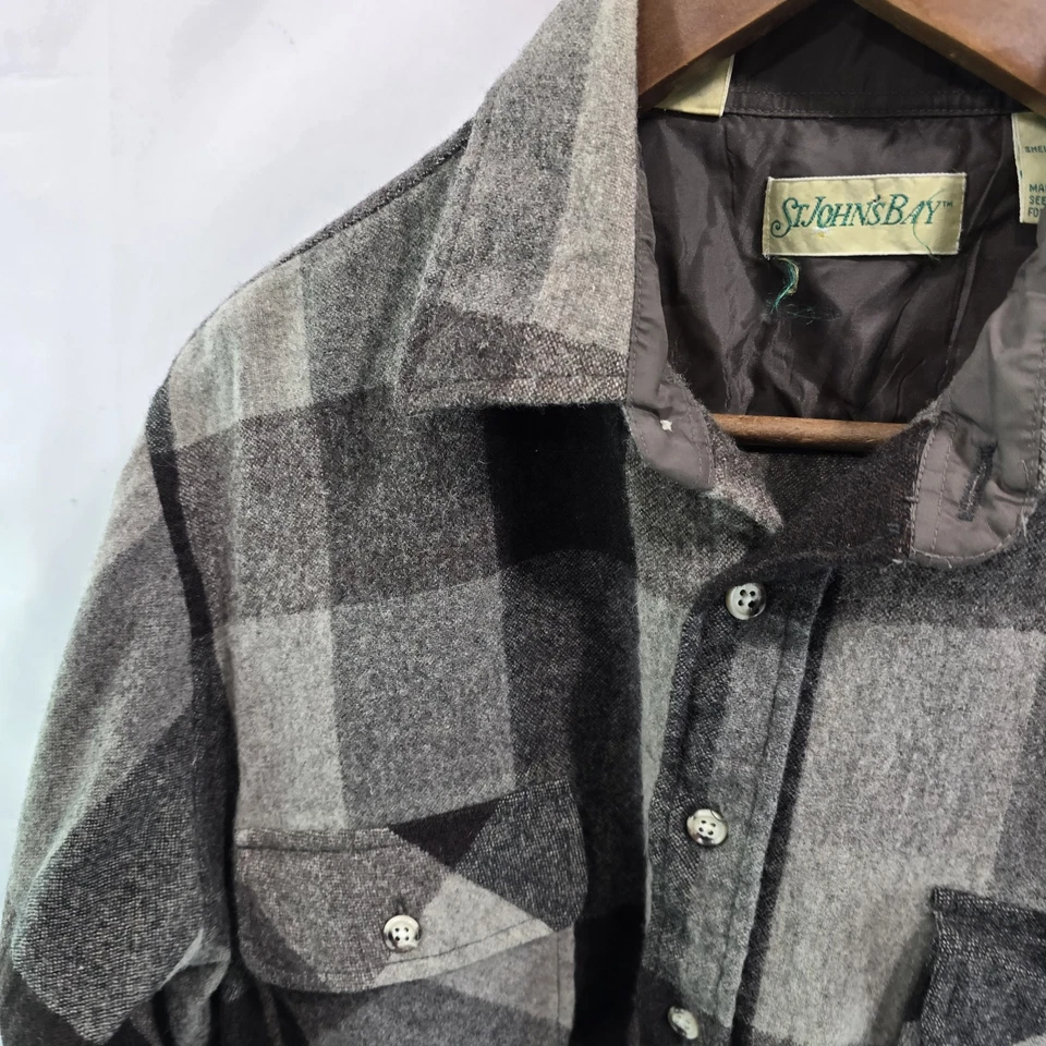 Vintage Wool Shirt Mens Large Brown Gray Button Up Plaid Shacket Buffalo - Image 2 of 4