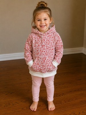 Cat & Jack Kids Girls Red Floral Print Hoodie Sweatshirt Size XSmall 4/5