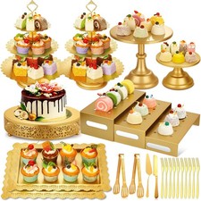 Metal Gold Dessert Table Display Set Including Cake Stands Cupcake Tower Stand