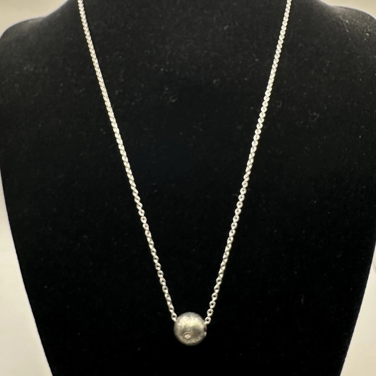 Brushed Ball Diamond Charm Necklace Signed David Tishbi Sterling Silver & 14K