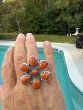Artisan Sterling Silver Sponge Coral Statement Flower Cluster Ring Adjustable