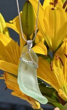 Sea-Foam Green Sea Glass Pendant with 18 Inch. Silver Chain, Monterey, CA