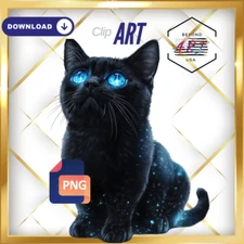 Cute Black Cat Looking Up at Sky Seeing Space - Digital Download Clip Art #16