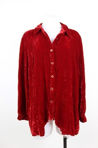 Coldwater-Creek-Velvet-Red-Pleated-Back-Button-Down-Long-Sleeve-Top-Size-1X