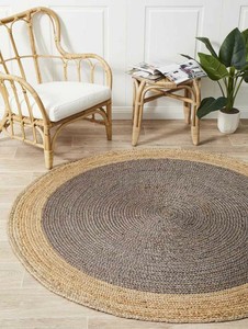 Jute Rug Round Blue Beige Circle Natural Carpet Mat Large Floor Jute Rug Round Blue Beige Circle
