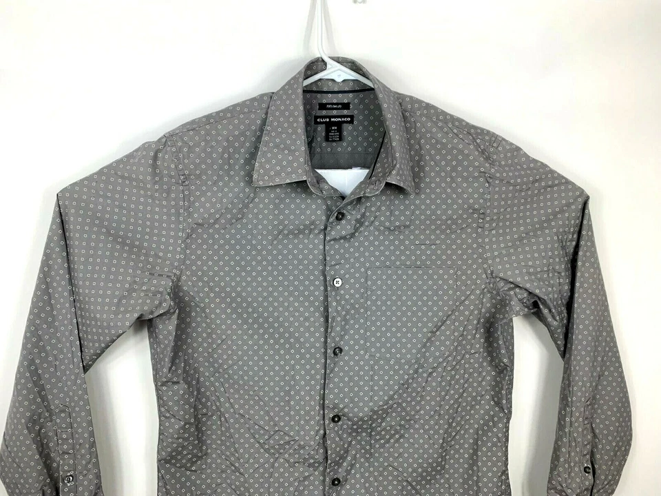 Club Monaco Shirt Mens Medium Long Sleeve Gray Printed Design - Image 2 of 4