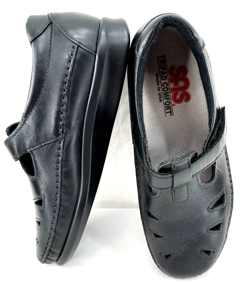 Zapatos mocasines SAS Tripad Comfort Roamer de cuero negro con correa en T para mujer EE. UU. 6,5 Foto 4 de 4