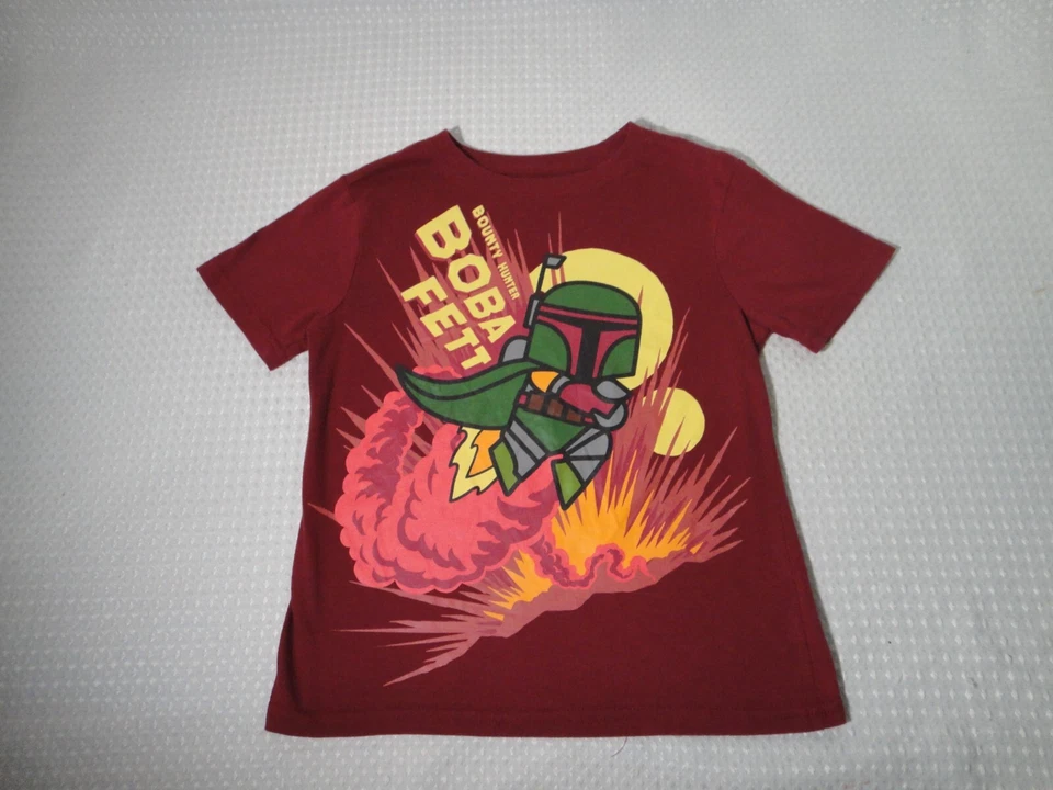Camiseta Star Wars Boba Fett Bounty Hunter Rojo Oscuro Mezcla Algodón Niños Talla 7/8 Foto 2 de 4