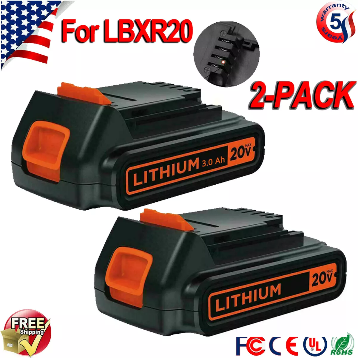 for Black & Decker 20V 3.0Ah Lbxr20 Li-ion Battery Replacement (Twin Pack)