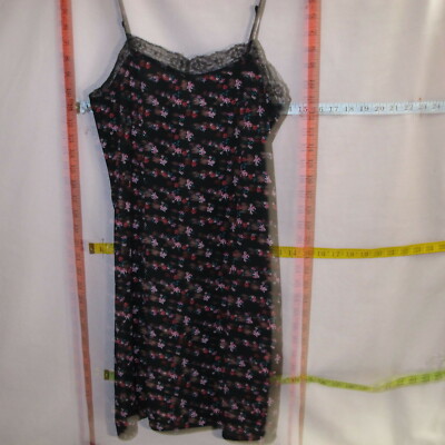 Divided H&M Black Pink Red Floral Lace trim adj Spaghetti strap Slip Dress 4