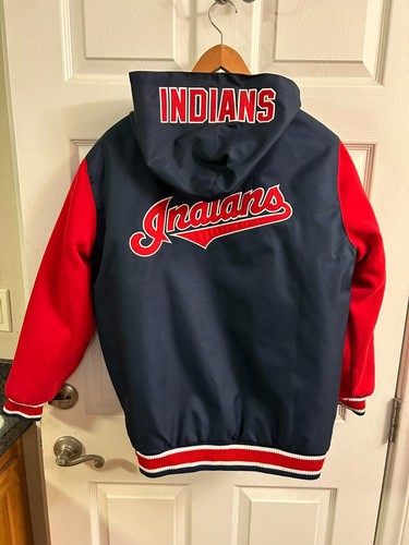 ✰ Cleveland INDIANS (Guardians) Reversible HOODED Nylon COAT ✰ YOUTH XL VG+ - Picture 2 of 15