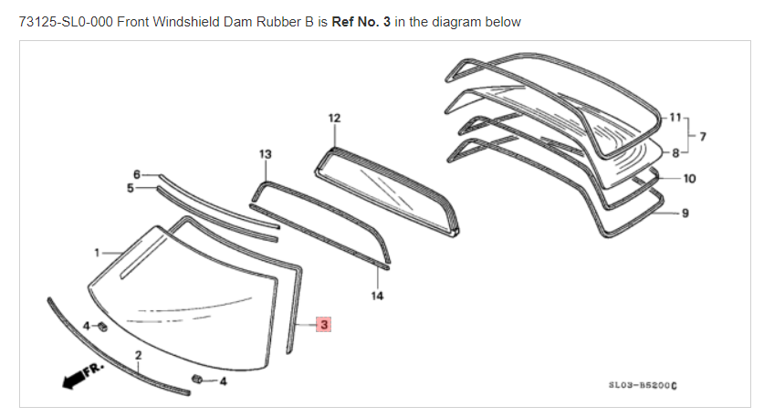 HONDA ACURA GENUINE OEM NSX Front Rubber B Windshield ☆ 73125-SL0