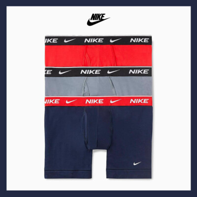 NEW Nike Men's Pack Dri-FIT Stretch Cotton Boxer Briefs, Blue Grey Red  Sz S