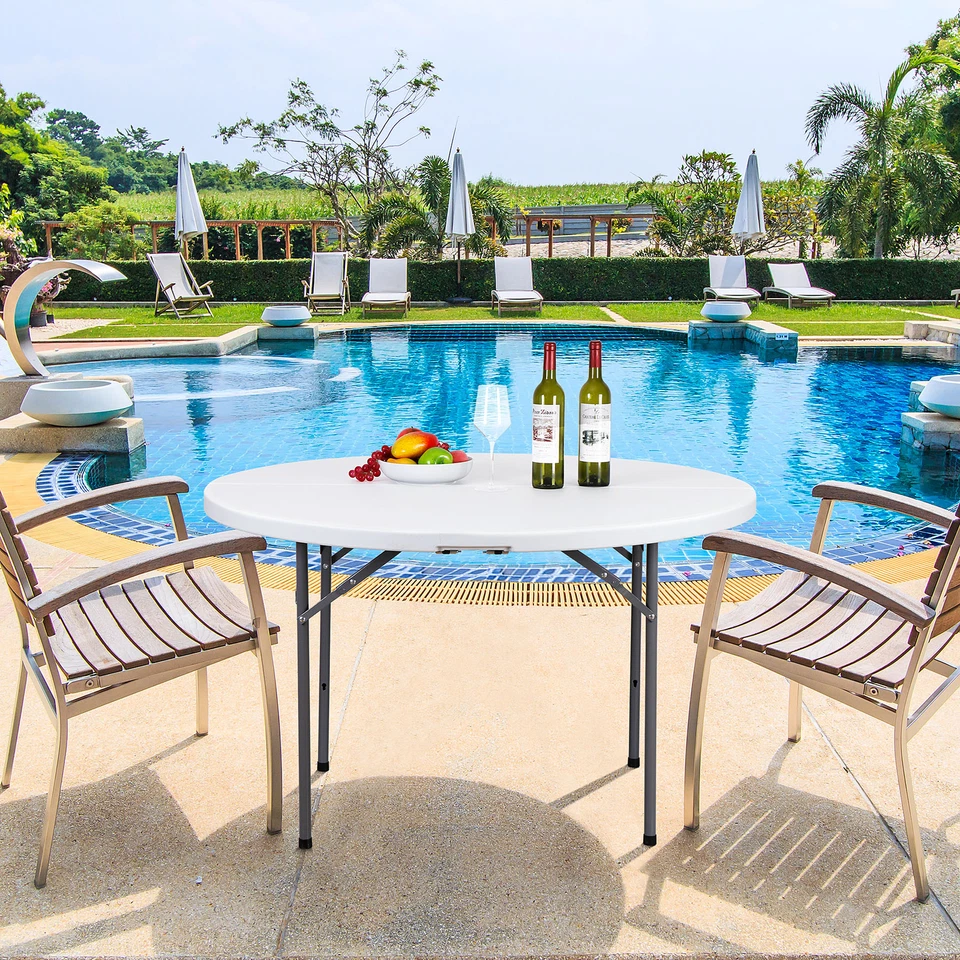 Mesa comercial redonda plegable de 48" mesa de comedor de plástico para exteriores  Foto 3 de 4