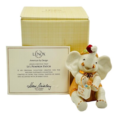 Lenox Li L Pumpkin Elephant Figurine Halloween Trick Of Treat Gold Accents