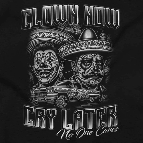 Clown Now Cry Later Mariachi Clown Low Rider Youth Hooded Sweatshirt Boy or Girl - Picture 2 of 7