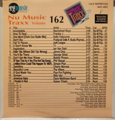 ERG nu music 162, cd, 2005, Backstreet Boys, Kelly Osbourne, Avril Lavigne, T.I.